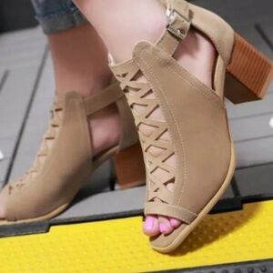 Women’s Tan Midi Heel Sandals Shoe  EU 36 US 5.5